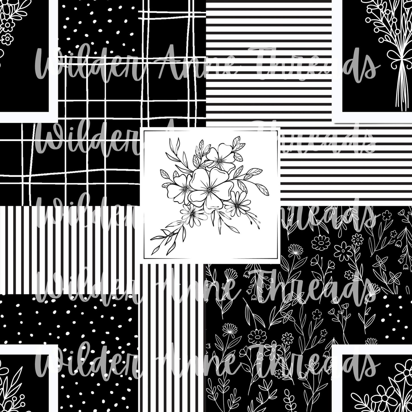 Black & White Floral Patch