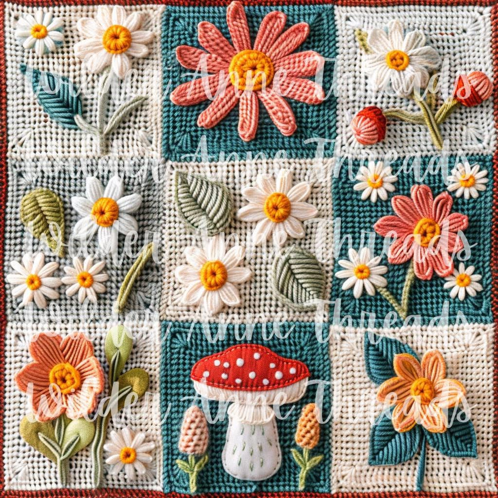 Pink Daisy Embroidered