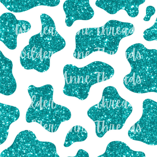 Teal/White Glitter Cow