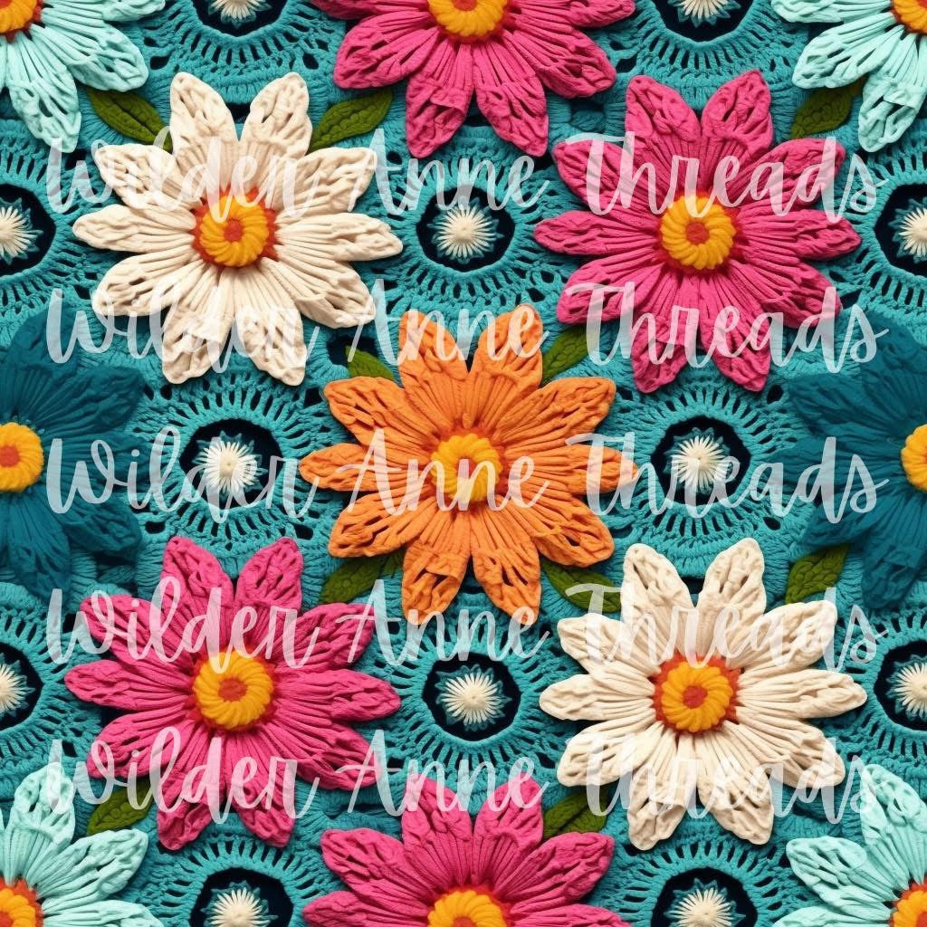 Floral on Blue Crochet