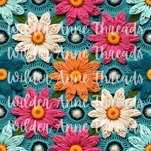 Floral on Blue Crochet